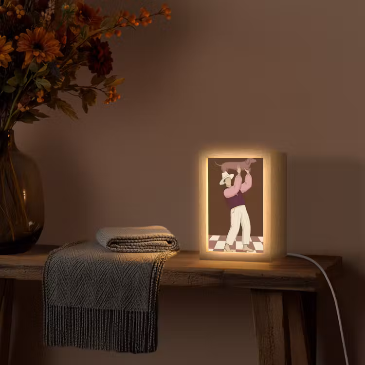 Personalisierte Lightbox - Mensch – Hund – Tiere – Abstrakt – Rosa - Mens - Hond - Dieren - Abstract - Roze Light Box met kabel (Tafellamp) klein