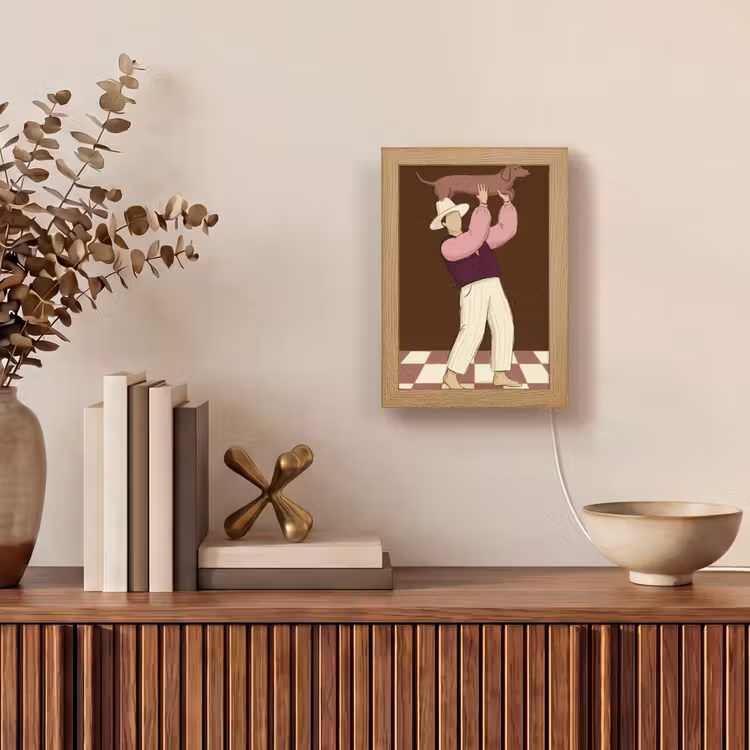 Personalisierte Lightbox - Mensch – Hund – Tiere – Abstrakt – Rosa - Mens - Hond - Dieren - Abstract - Roze Light Box met kabel (Tafellamp) klein