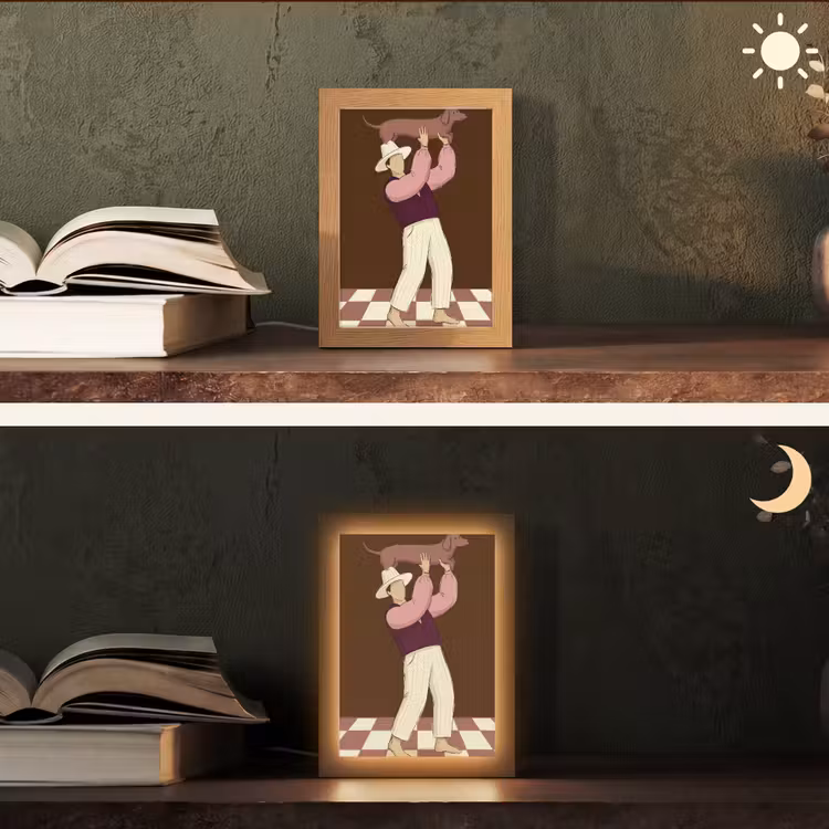 Personalisierte Lightbox - Mensch – Hund – Tiere – Abstrakt – Rosa - Mens - Hond - Dieren - Abstract - Roze Light Box met kabel (Tafellamp) klein