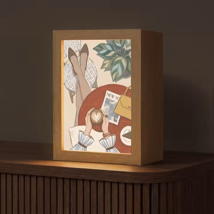 Personalisierte Lightbox - Menschen – Café – Kaffee – Stadtleben – Modern - Mensen - Cafe - Koffie - Stadsleven - Modern Light Box met kabel (Tafellamp) klein