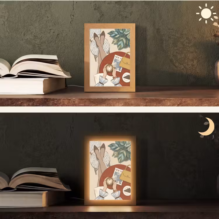 Personalisierte Lightbox - Menschen – Café – Kaffee – Stadtleben – Modern - Mensen - Cafe - Koffie - Stadsleven - Modern Light Box met kabel (Tafellamp) klein