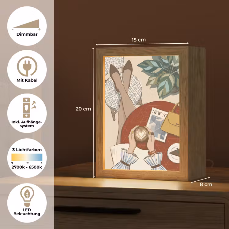 Personalisierte Lightbox - Menschen – Café – Kaffee – Stadtleben – Modern - Mensen - Cafe - Koffie - Stadsleven - Modern Light Box met kabel (Tafellamp) klein