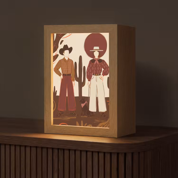 Personalisierte Lightbox - Menschen – Cowboykleidung – Westernstil – Illustration – Braun - Mensen - Cowboykleding - Westerse stijl - Illustratie - Bruin Light Box met kabel (Tafellamp) klein