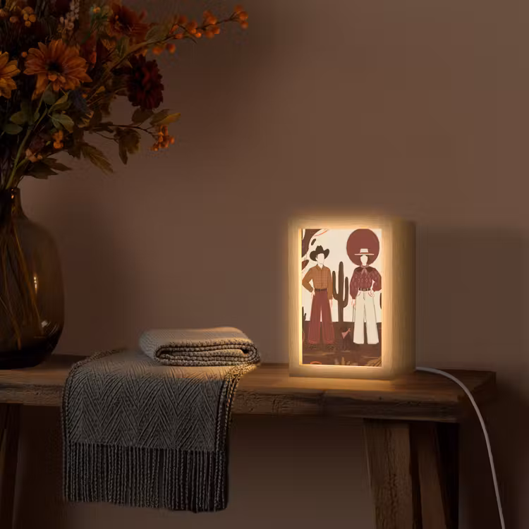 Personalisierte Lightbox - Menschen – Cowboykleidung – Westernstil – Illustration – Braun - Mensen - Cowboykleding - Westerse stijl - Illustratie - Bruin Light Box met kabel (Tafellamp) klein