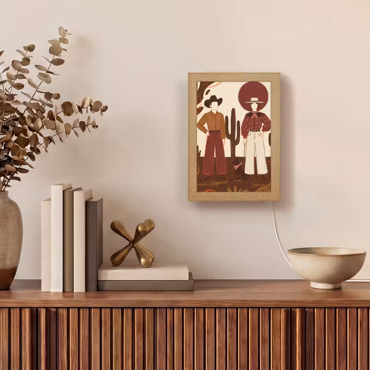 Personalisierte Lightbox - Menschen – Cowboykleidung – Westernstil – Illustration – Braun - Mensen - Cowboykleding - Westerse stijl - Illustratie - Bruin Light Box met kabel (Tafellamp) klein
