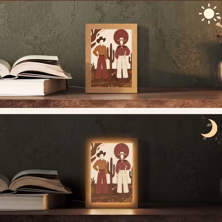 Personalisierte Lightbox - Menschen – Cowboykleidung – Westernstil – Illustration – Braun - Mensen - Cowboykleding - Westerse stijl - Illustratie - Bruin Light Box met kabel (Tafellamp) klein