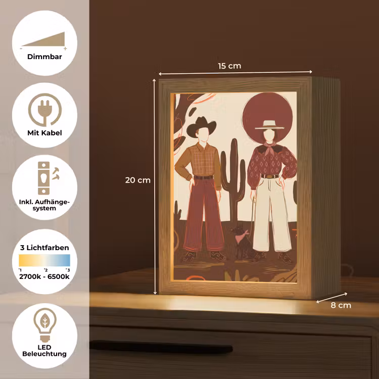 Personalisierte Lightbox - Menschen – Cowboykleidung – Westernstil – Illustration – Braun - Mensen - Cowboykleding - Westerse stijl - Illustratie - Bruin Light Box met kabel (Tafellamp) klein