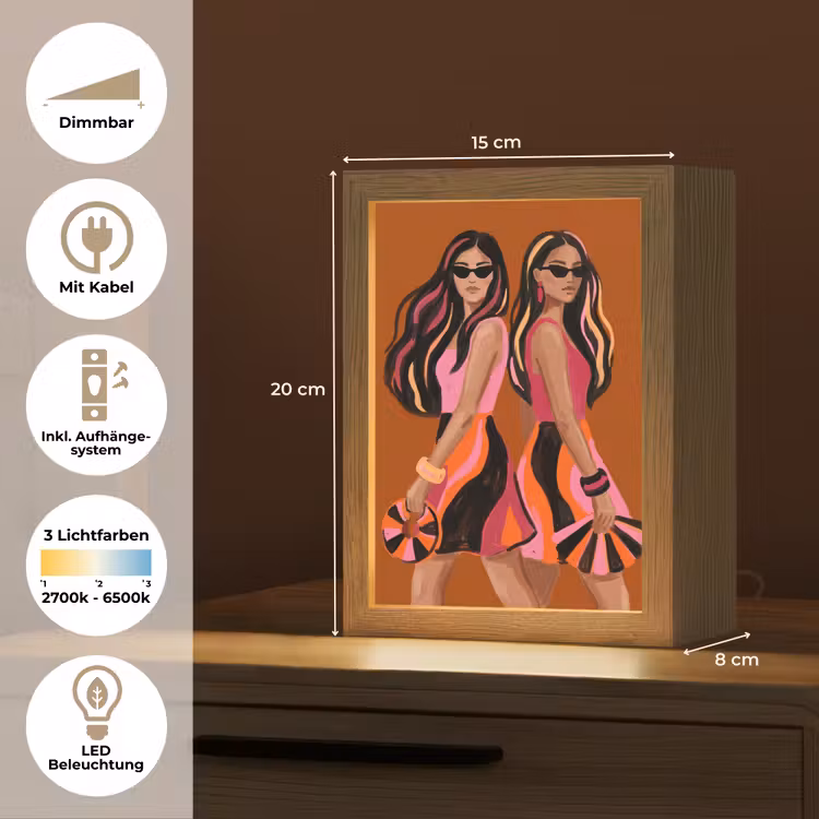 Personalisierte Lightbox - Menschen – Duo – Mode – Illustration – Farbenfroh - Mensen - Duo - Mode - Illustratie - Kleurrijk Light Box met kabel (Tafellamp) klein