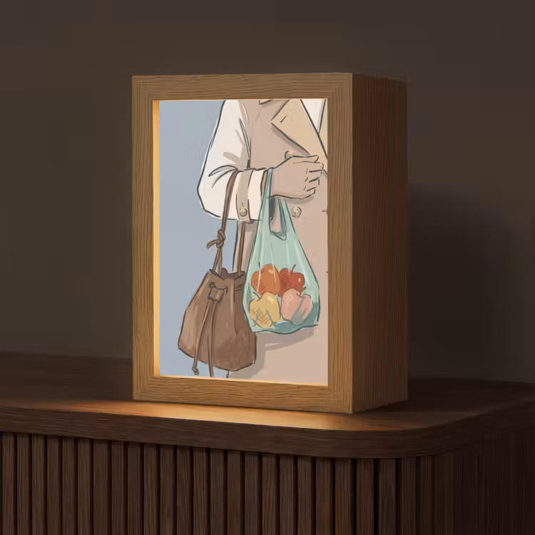 Personalisierte Lightbox - Menschen – Einkaufen – Stadtleben – Modern – Farbenfroh - Mensen - Boodschappen - Stadsleven - Modern - Kleurrijk Light Box met kabel (Tafellamp) klein