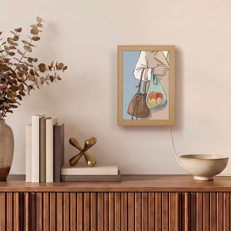 Personalisierte Lightbox - Menschen – Einkaufen – Stadtleben – Modern – Farbenfroh - Mensen - Boodschappen - Stadsleven - Modern - Kleurrijk Light Box met kabel (Tafellamp) klein