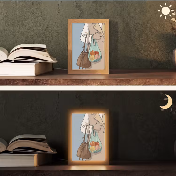 Personalisierte Lightbox - Menschen – Einkaufen – Stadtleben – Modern – Farbenfroh - Mensen - Boodschappen - Stadsleven - Modern - Kleurrijk Light Box met kabel (Tafellamp) klein