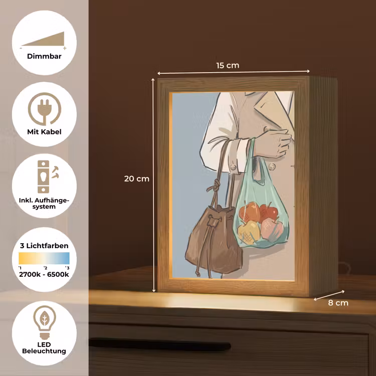 Personalisierte Lightbox - Menschen – Einkaufen – Stadtleben – Modern – Farbenfroh - Mensen - Boodschappen - Stadsleven - Modern - Kleurrijk Light Box met kabel (Tafellamp) klein