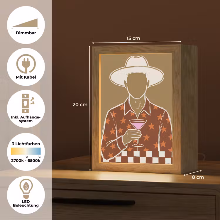 Personalisierte Lightbox - Menschen – Hut – Cocktail – Abstrakt – Modern - Mensen - Hoed - Cocktail - Abstract - Modern Light Box met kabel (Tafellamp) klein