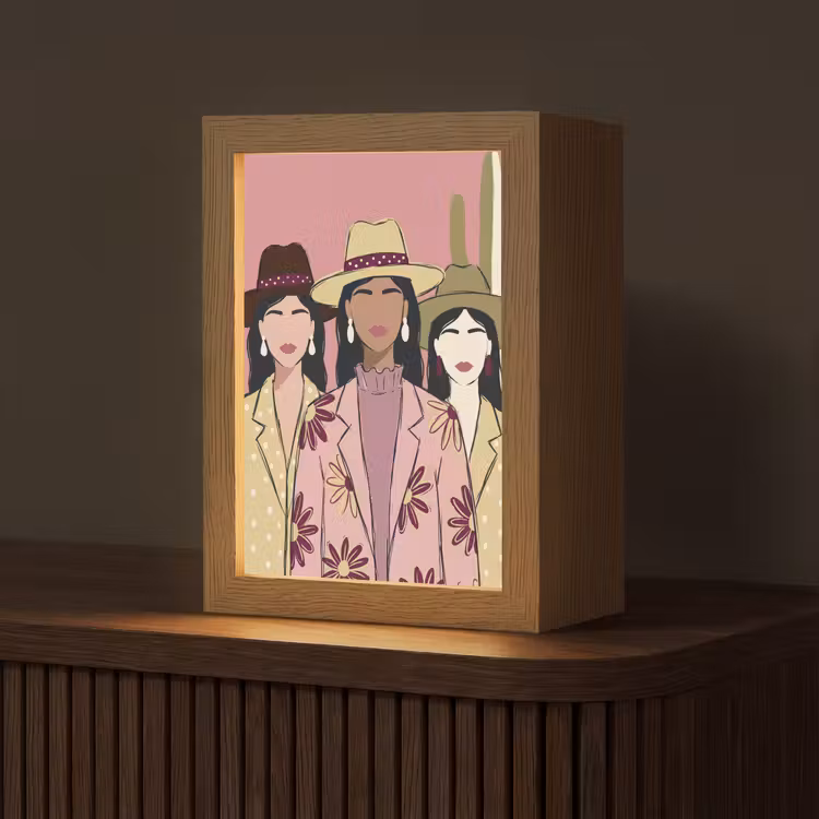 Personalisierte Lightbox - Menschen – Hüte – Abstrakt – Rosa – Porträt - Mensen - Hoeden - Abstract - Roze - Portret Light Box met kabel (Tafellamp) klein