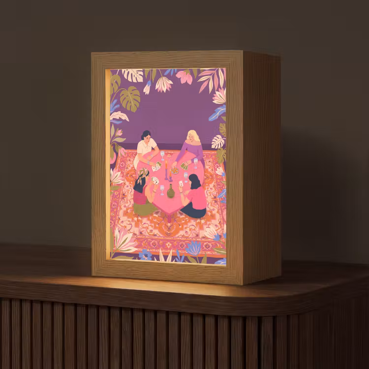Personalisierte Lightbox - Menschen – Kartenspiel – Innenraum – Modern – Farbenfroh - Mensen - Kaartspel - Interieur - Modern - Kleurrijk Light Box met kabel (Tafellamp) klein
