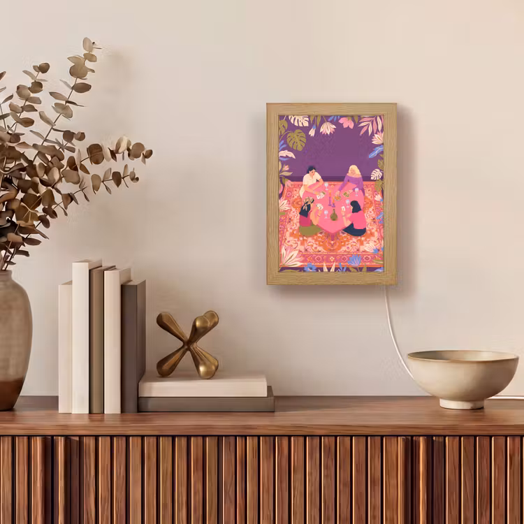 Personalisierte Lightbox - Menschen – Kartenspiel – Innenraum – Modern – Farbenfroh - Mensen - Kaartspel - Interieur - Modern - Kleurrijk Light Box met kabel (Tafellamp) klein