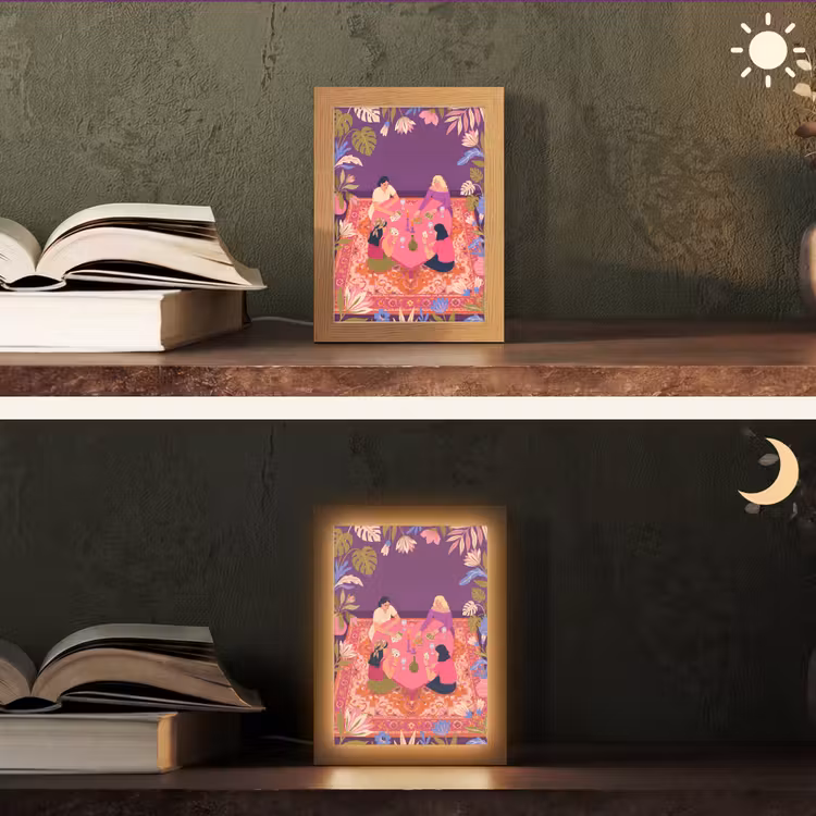 Personalisierte Lightbox - Menschen – Kartenspiel – Innenraum – Modern – Farbenfroh - Mensen - Kaartspel - Interieur - Modern - Kleurrijk Light Box met kabel (Tafellamp) klein