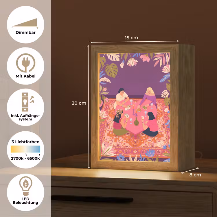 Personalisierte Lightbox - Menschen – Kartenspiel – Innenraum – Modern – Farbenfroh - Mensen - Kaartspel - Interieur - Modern - Kleurrijk Light Box met kabel (Tafellamp) klein