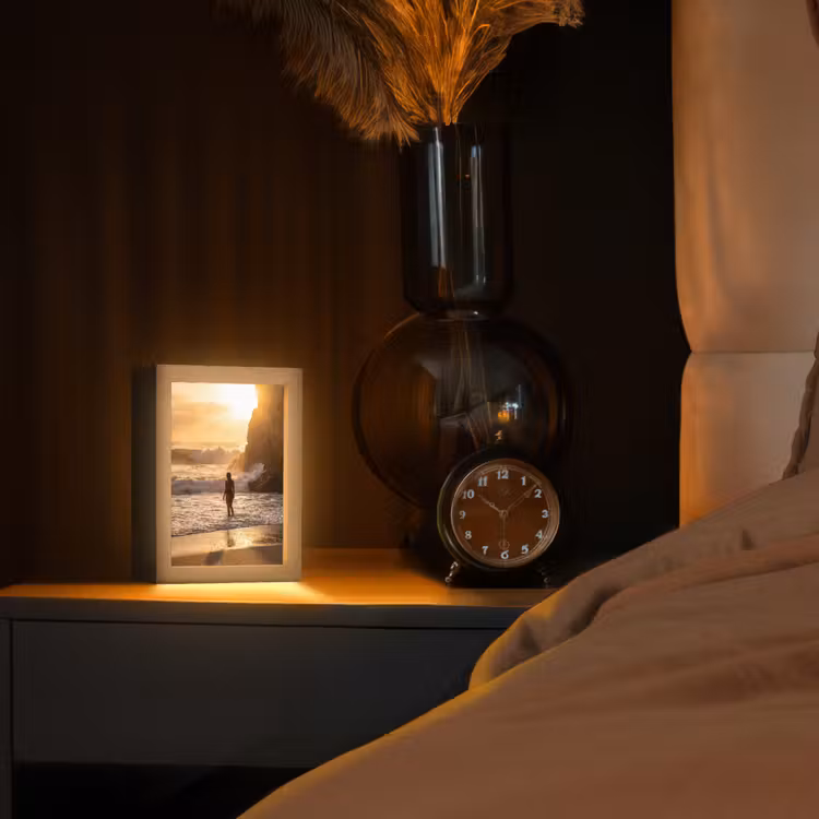 Personalisierte Lightbox - Menschen – Ozean – Sonnenuntergang – Küste – Gold - Mensen - Oceaan - Zonsondergang - Kust - Goud Light Box met kabel (Tafellamp) klein