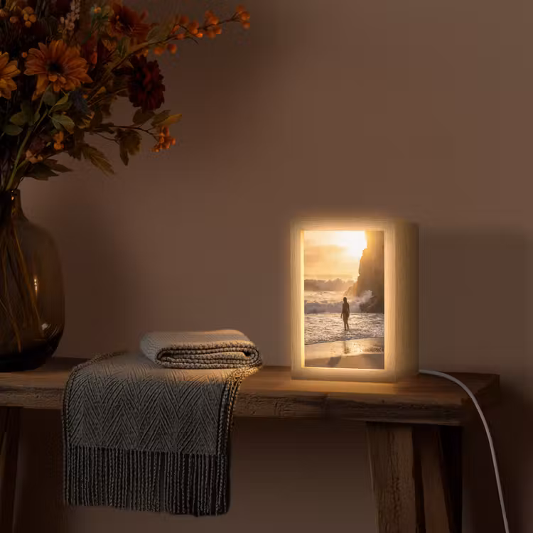 Personalisierte Lightbox - Menschen – Ozean – Sonnenuntergang – Küste – Gold - Mensen - Oceaan - Zonsondergang - Kust - Goud Light Box met kabel (Tafellamp) klein