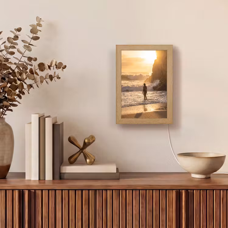 Personalisierte Lightbox - Menschen – Ozean – Sonnenuntergang – Küste – Gold - Mensen - Oceaan - Zonsondergang - Kust - Goud Light Box met kabel (Tafellamp) klein