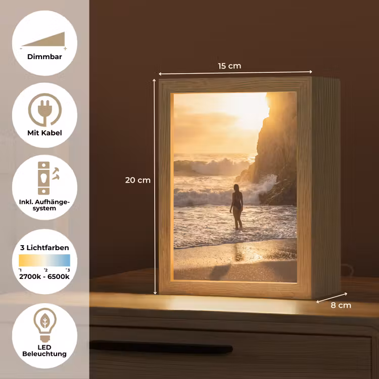 Personalisierte Lightbox - Menschen – Ozean – Sonnenuntergang – Küste – Gold - Mensen - Oceaan - Zonsondergang - Kust - Goud Light Box met kabel (Tafellamp) klein
