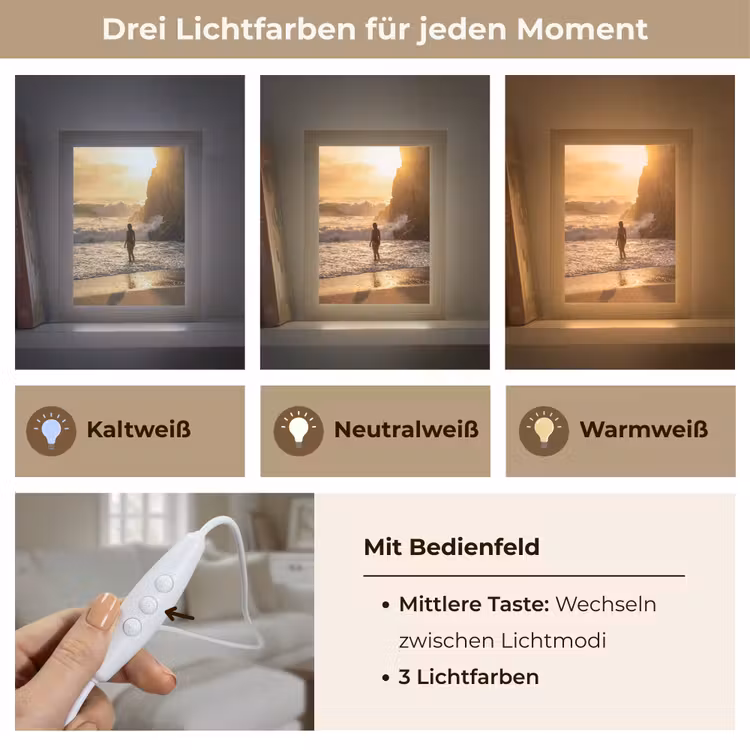 Personalisierte Lightbox - Menschen – Ozean – Sonnenuntergang – Küste – Gold - Mensen - Oceaan - Zonsondergang - Kust - Goud Light Box met kabel (Tafellamp) klein