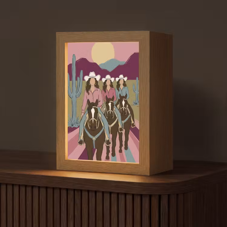 Personalisierte Lightbox - Menschen – Pferd – Wüste – Abstrakt – Rosa - Mensen - Paard - Woestijn - Abstract - Roze Light Box met kabel (Tafellamp) klein