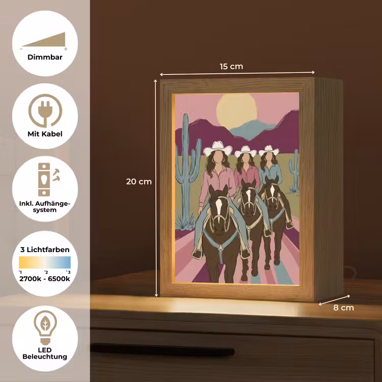 Personalisierte Lightbox - Menschen – Pferd – Wüste – Abstrakt – Rosa - Mensen - Paard - Woestijn - Abstract - Roze Light Box met kabel (Tafellamp) klein