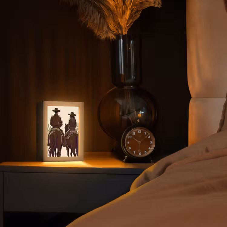 Personalisierte Lightbox - Menschen – Reiter – Western – Illustration – Braun - Mensen - Ruiters - Western - Illustratie - Bruin Light Box met kabel (Tafellamp) klein
