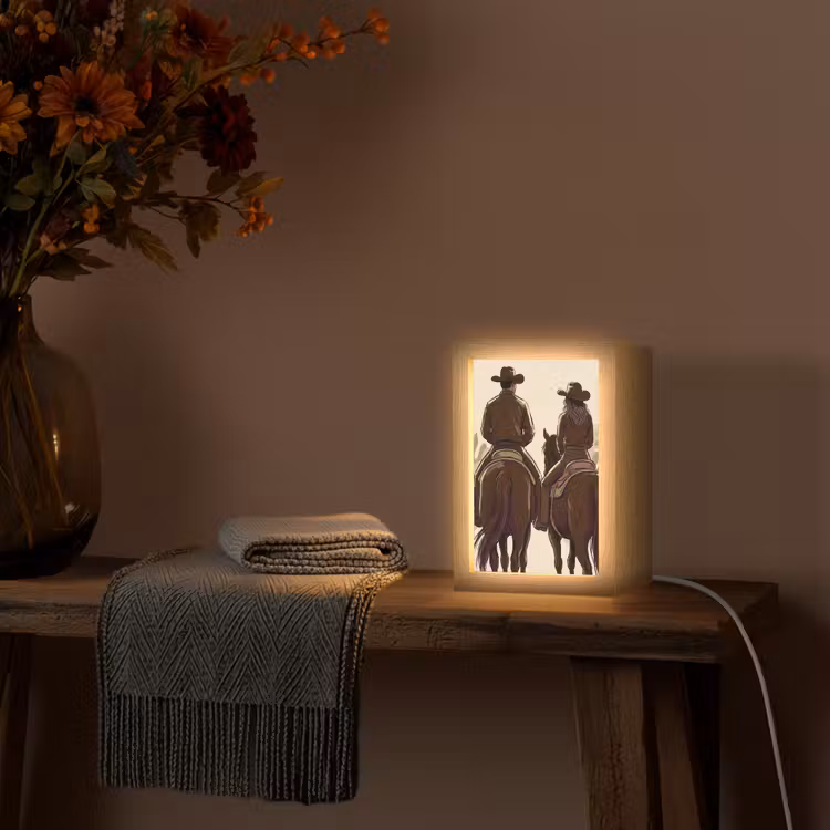 Personalisierte Lightbox - Menschen – Reiter – Western – Illustration – Braun - Mensen - Ruiters - Western - Illustratie - Bruin Light Box met kabel (Tafellamp) klein