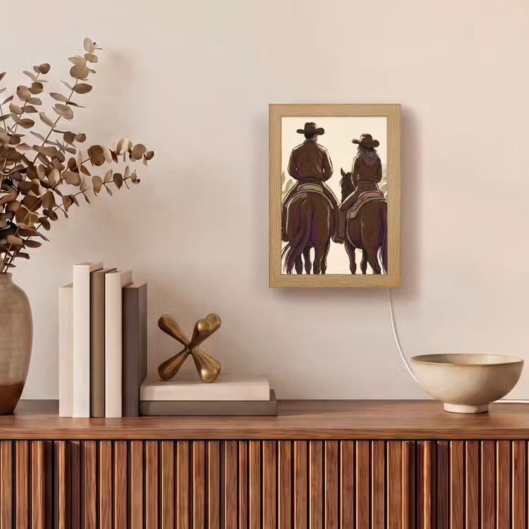 Personalisierte Lightbox - Menschen – Reiter – Western – Illustration – Braun - Mensen - Ruiters - Western - Illustratie - Bruin Light Box met kabel (Tafellamp) klein