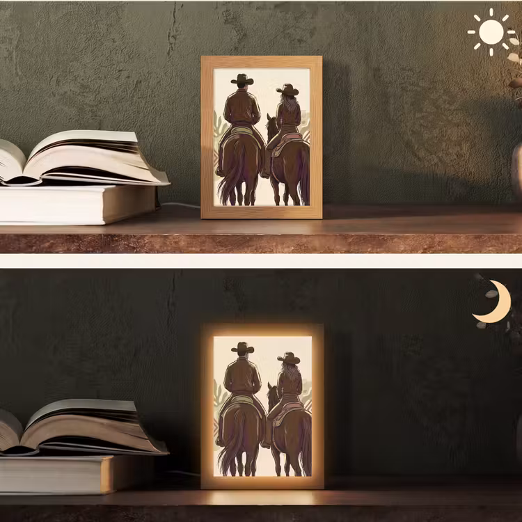 Personalisierte Lightbox - Menschen – Reiter – Western – Illustration – Braun - Mensen - Ruiters - Western - Illustratie - Bruin Light Box met kabel (Tafellamp) klein
