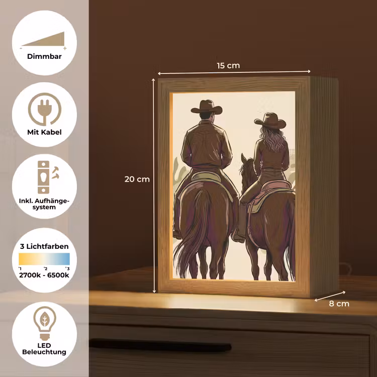 Personalisierte Lightbox - Menschen – Reiter – Western – Illustration – Braun - Mensen - Ruiters - Western - Illustratie - Bruin Light Box met kabel (Tafellamp) klein