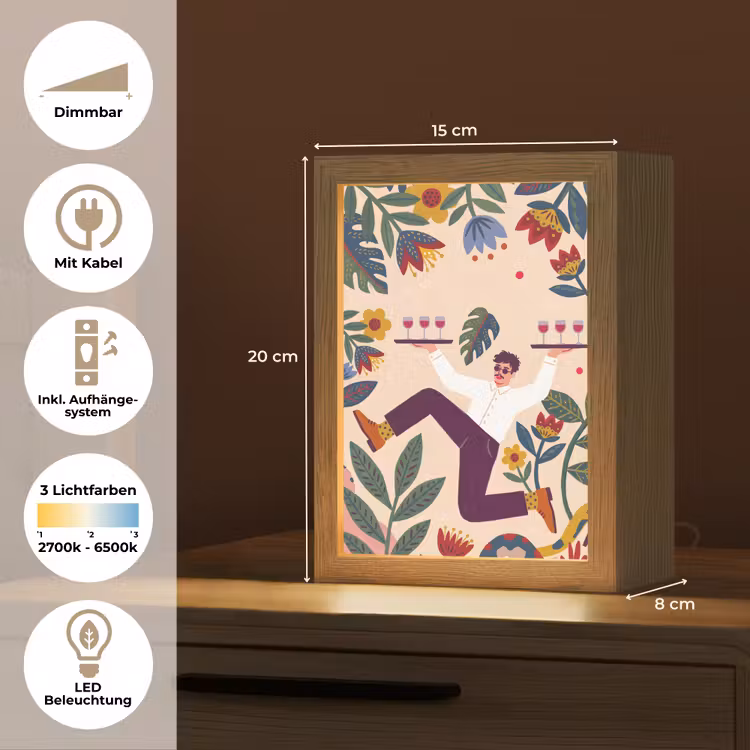 Personalisierte Lightbox - Menschen – Tablett – Essen – Modern – Bunt - Mensen - Dienblad - Eten - Modern - Kleurrijk Light Box met kabel (Tafellamp) klein