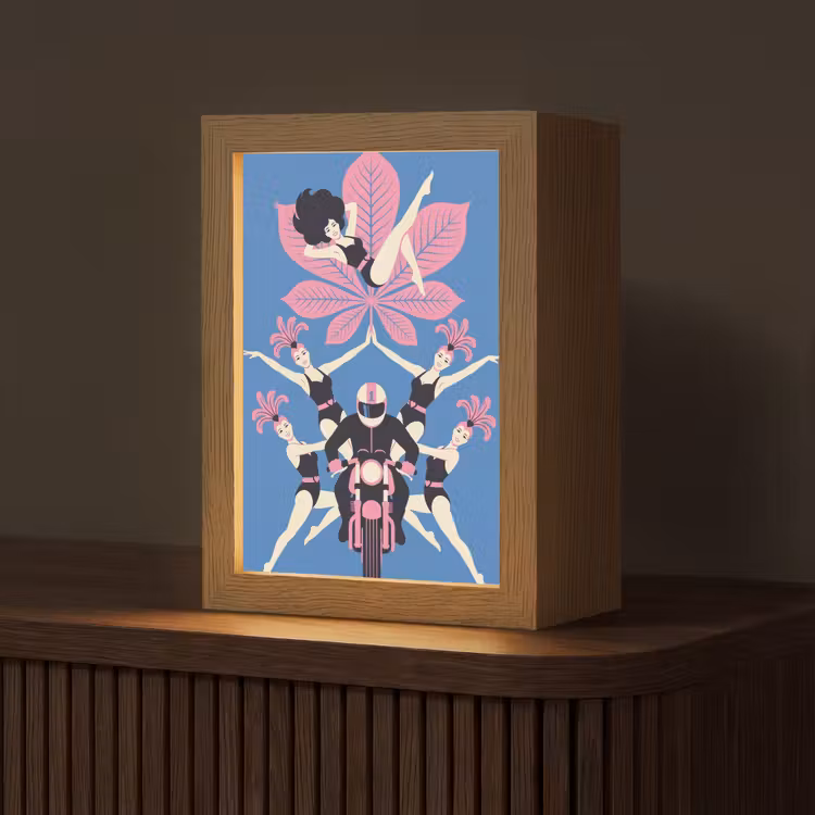 Personalisierte Lightbox - Menschen – Tanz – Motorrad – Retro – Rosa - Mensen - Dans - Motor - Retro - Roze Light Box met kabel (Tafellamp) klein