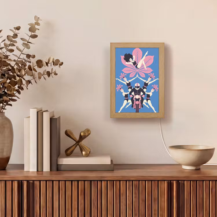 Personalisierte Lightbox - Menschen – Tanz – Motorrad – Retro – Rosa - Mensen - Dans - Motor - Retro - Roze Light Box met kabel (Tafellamp) klein