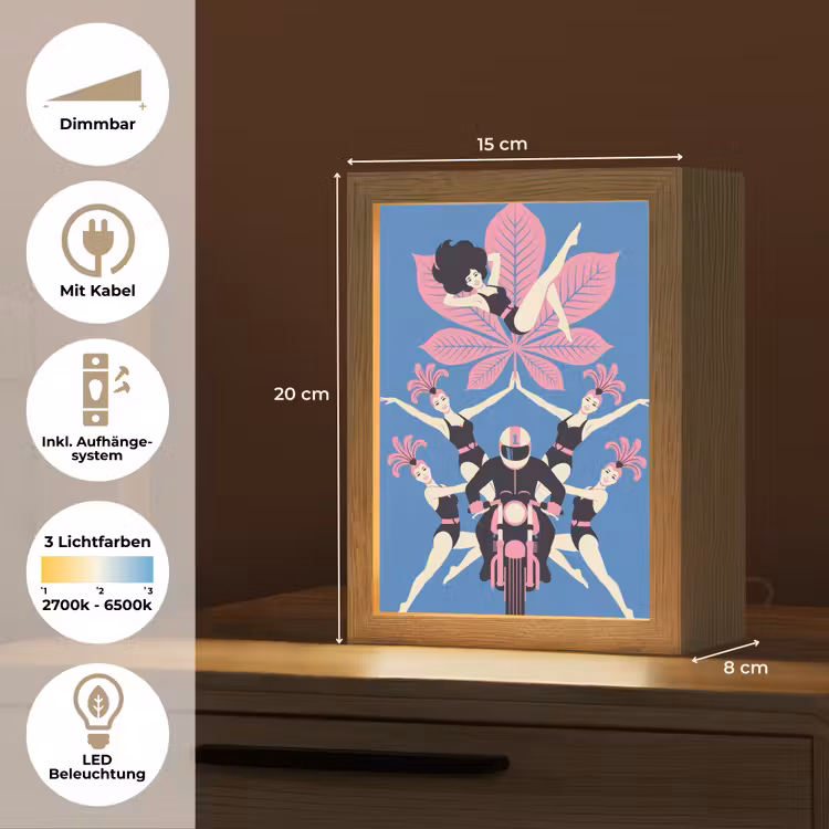 Personalisierte Lightbox - Menschen – Tanz – Motorrad – Retro – Rosa - Mensen - Dans - Motor - Retro - Roze Light Box met kabel (Tafellamp) klein