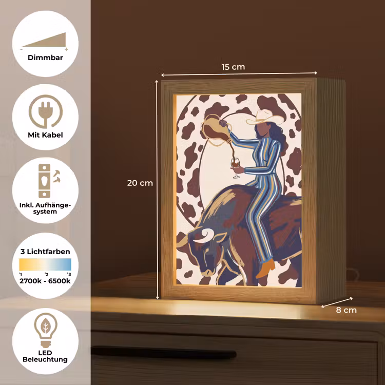 Personalisierte Lightbox - Menschen – Tiere – Cowboy – Abstrakt – Bunt - Mensen - Dieren - Cowboy - Abstract - Kleurrijk Light Box met kabel (Tafellamp) klein