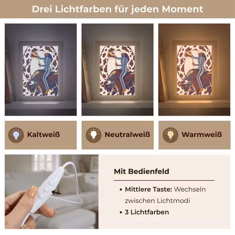 Personalisierte Lightbox - Menschen – Tiere – Cowboy – Abstrakt – Bunt - Mensen - Dieren - Cowboy - Abstract - Kleurrijk Light Box met kabel (Tafellamp) klein