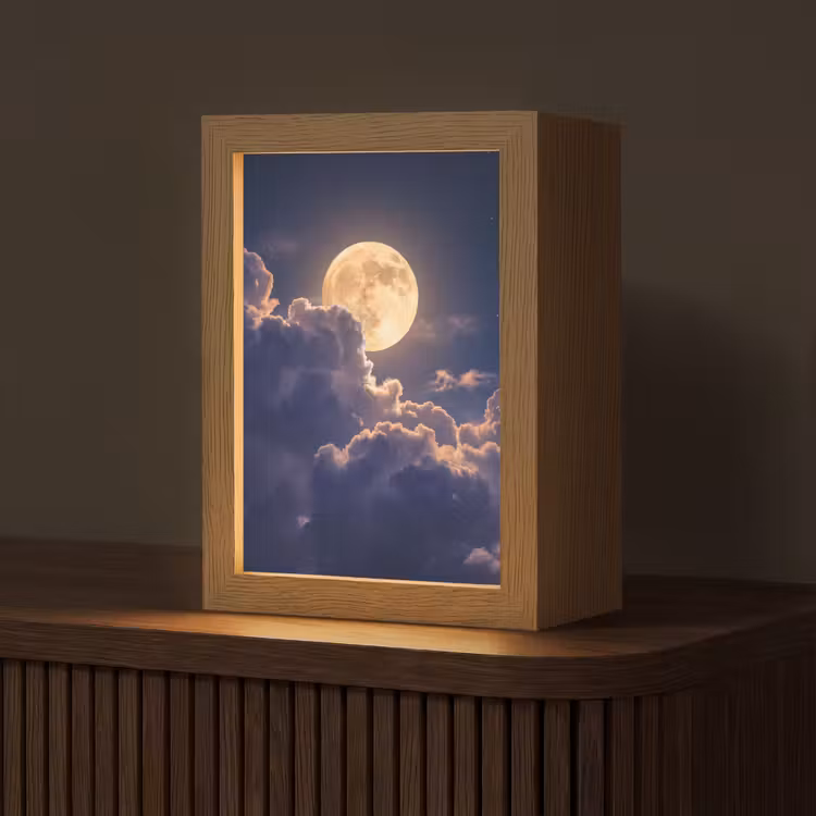 Maan - Wolken - Nacht - Oranje Light Box met kabel (Tafellamp) klein -z3d_website