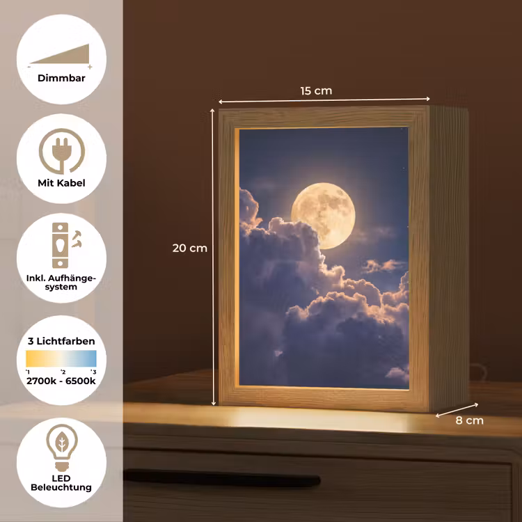 Maan - Wolken - Nacht - Oranje Light Box met kabel (Tafellamp) klein -USP_DE