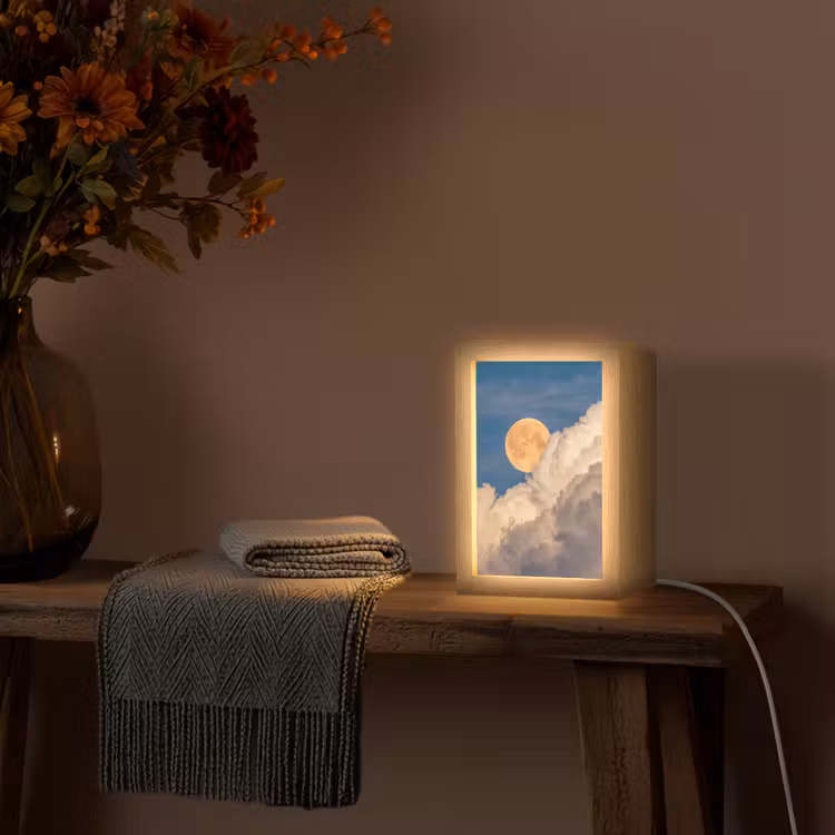 Maan - Wolken - Natuur - Oranje Light Box met kabel (Tafellamp) klein -sfeer4