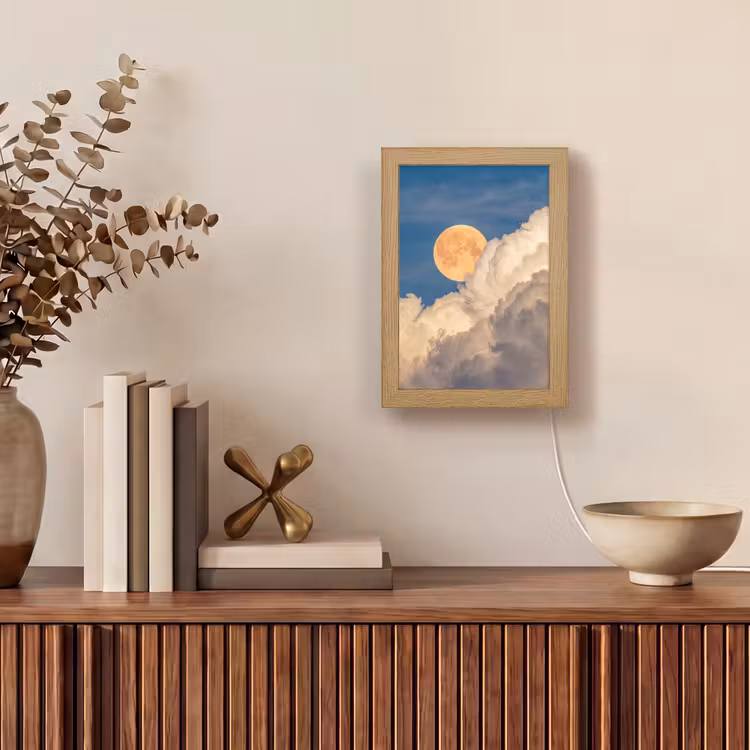 Maan - Wolken - Natuur - Oranje Light Box met kabel (Tafellamp) klein -sfeer2