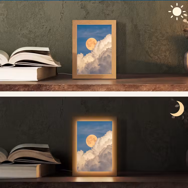 Maan - Wolken - Natuur - Oranje Light Box met kabel (Tafellamp) klein -sfeer3