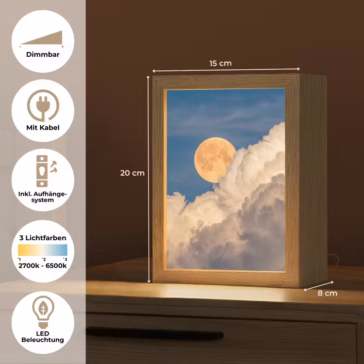 Maan - Wolken - Natuur - Oranje Light Box met kabel (Tafellamp) klein -USP_DE