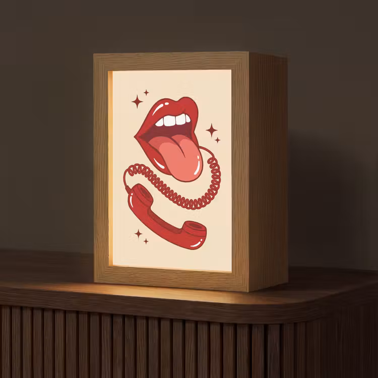 Personalisierte Lightbox - Mund – Telefon – Pop-Art – Rot – Illustration - Mond - Telefoon - Popart - Rood - Illustratie Light Box met kabel (Tafellamp) klein