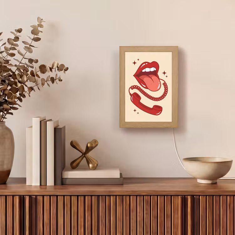 Personalisierte Lightbox - Mund – Telefon – Pop-Art – Rot – Illustration - Mond - Telefoon - Popart - Rood - Illustratie Light Box met kabel (Tafellamp) klein