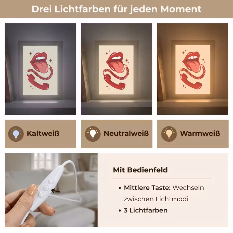 Personalisierte Lightbox - Mund – Telefon – Pop-Art – Rot – Illustration - Mond - Telefoon - Popart - Rood - Illustratie Light Box met kabel (Tafellamp) klein