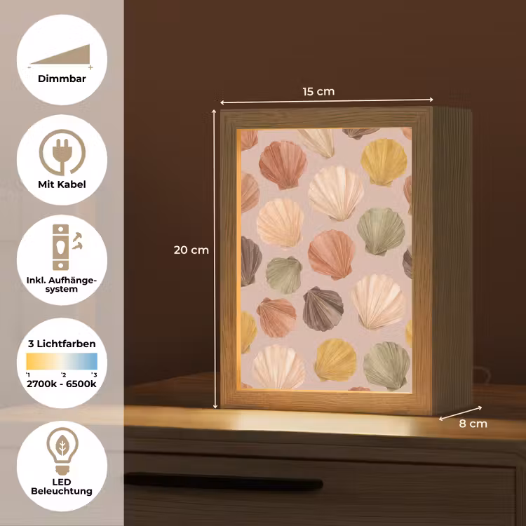 Schelp - Patroon - Zee - Aquarel - Aardetinten Light Box met kabel (Tafellamp) klein -USP_DE